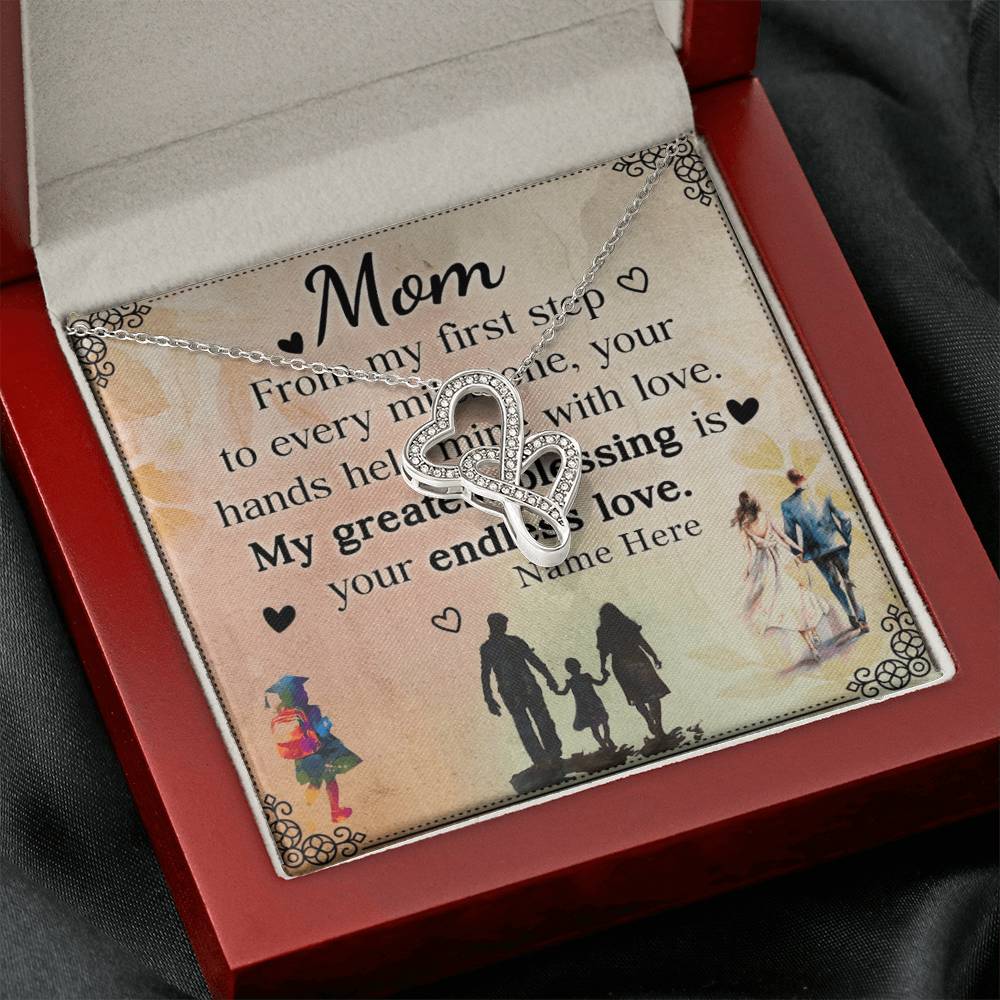 Personalized To Mom My Greatest Blessing is Your Love Eternal Hearts CZ Necklace 14K White Gold Over Stainless Steel-Express Your Love Gifts