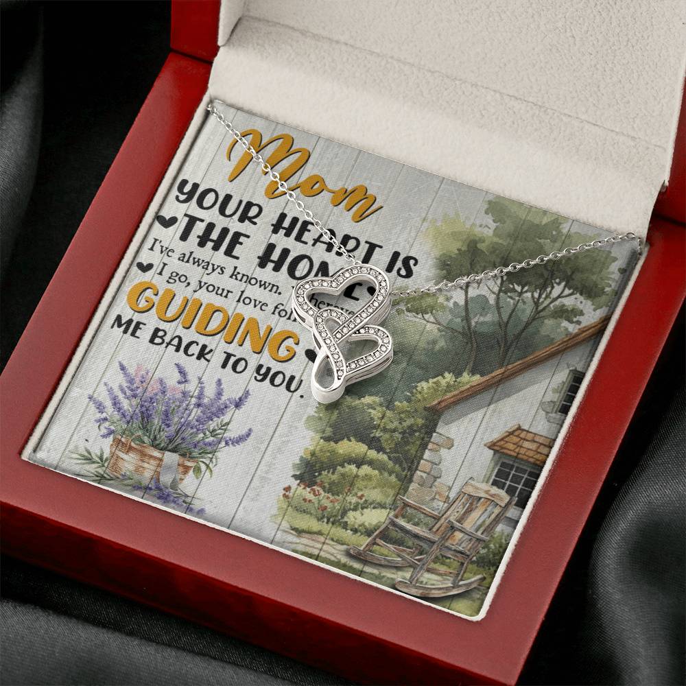 To Mom Your Heart is the Home Eternal Hearts CZ Necklace 14K White Gold Over Stainless Steel-Express Your Love Gifts