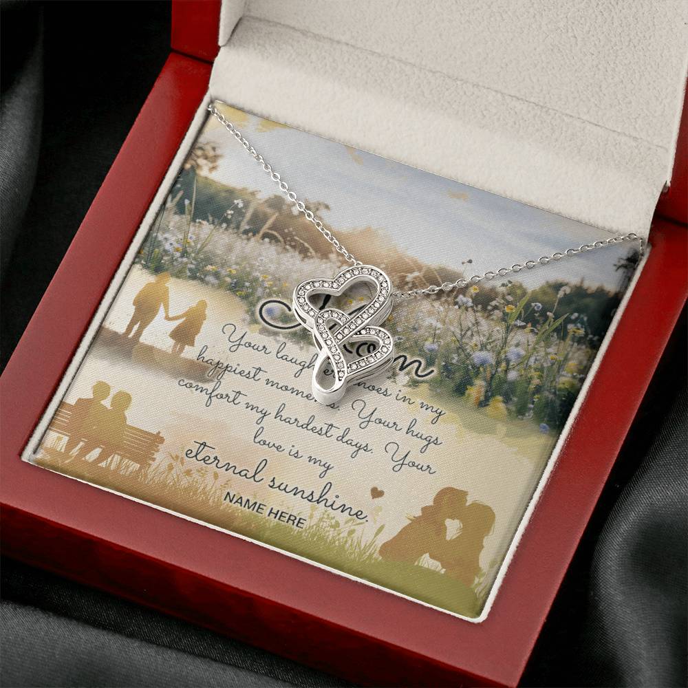 Personalized To Mom Eternal Sunshine of Your Love Eternal Hearts CZ Necklace 14K White Gold Over Stainless Steel-Express Your Love Gifts