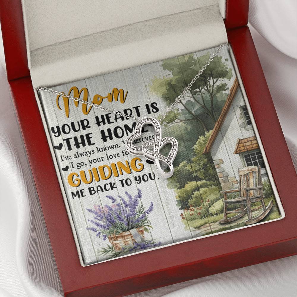 To Mom Your Heart is the Home Eternal Hearts CZ Necklace 14K White Gold Over Stainless Steel-Express Your Love Gifts