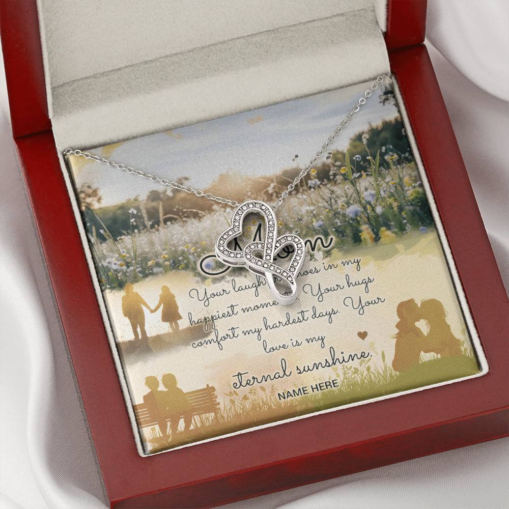 Personalized To Mom Eternal Sunshine of Your Love Eternal Hearts CZ Necklace 14K White Gold Over Stainless Steel-Express Your Love Gifts