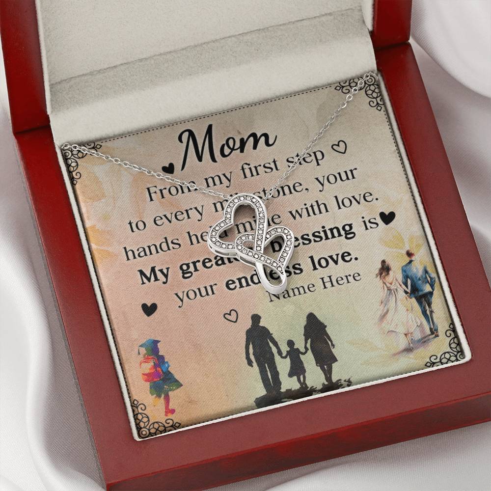 Personalized To Mom My Greatest Blessing is Your Love Eternal Hearts CZ Necklace 14K White Gold Over Stainless Steel-Express Your Love Gifts