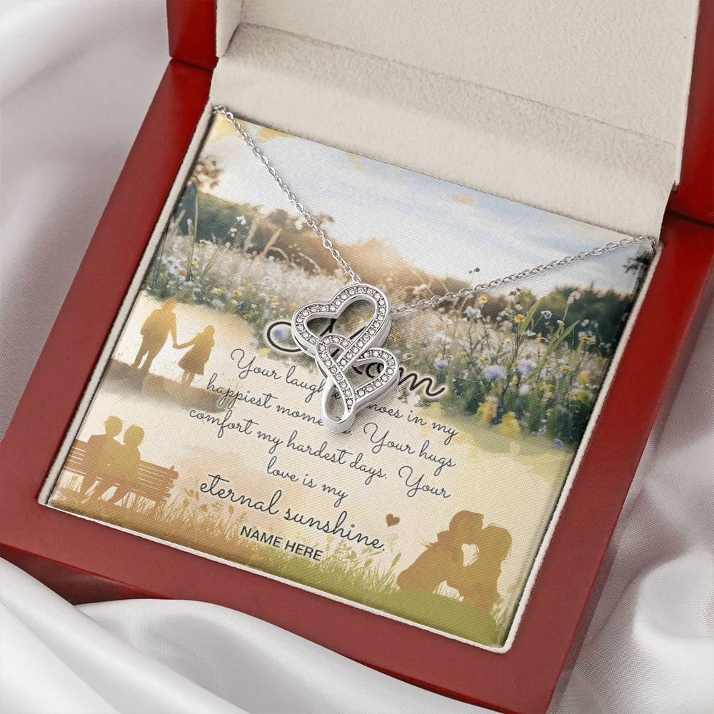 Personalized To Mom Eternal Sunshine of Your Love Eternal Hearts CZ Necklace 14K White Gold Over Stainless Steel-Express Your Love Gifts