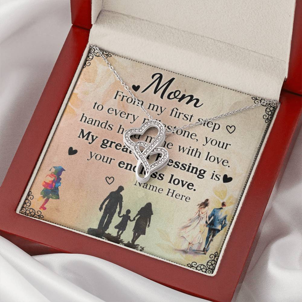 Personalized To Mom My Greatest Blessing is Your Love Eternal Hearts CZ Necklace 14K White Gold Over Stainless Steel-Express Your Love Gifts
