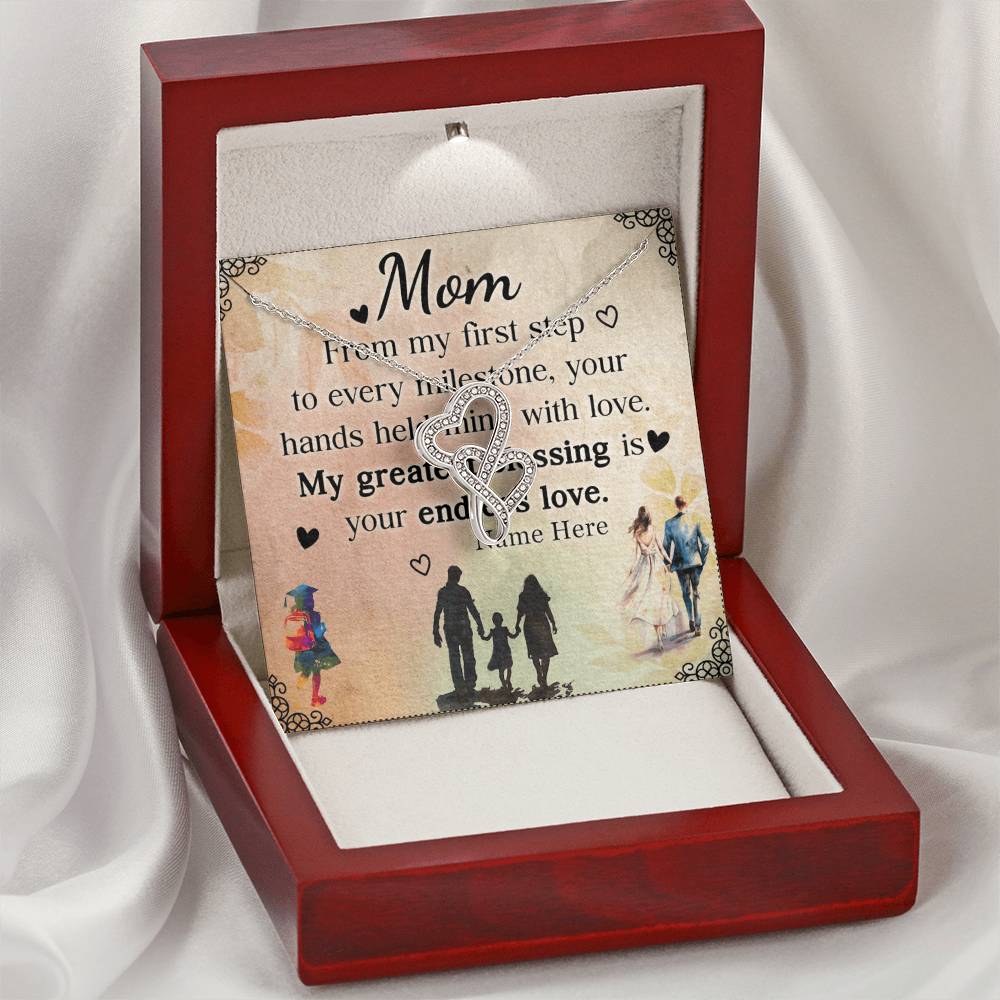 Personalized To Mom My Greatest Blessing is Your Love Eternal Hearts CZ Necklace 14K White Gold Over Stainless Steel-Express Your Love Gifts