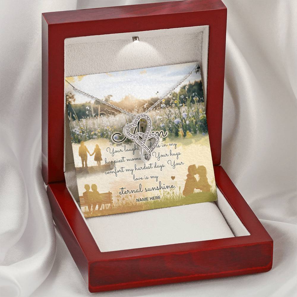 Personalized To Mom Eternal Sunshine of Your Love Eternal Hearts CZ Necklace 14K White Gold Over Stainless Steel-Express Your Love Gifts