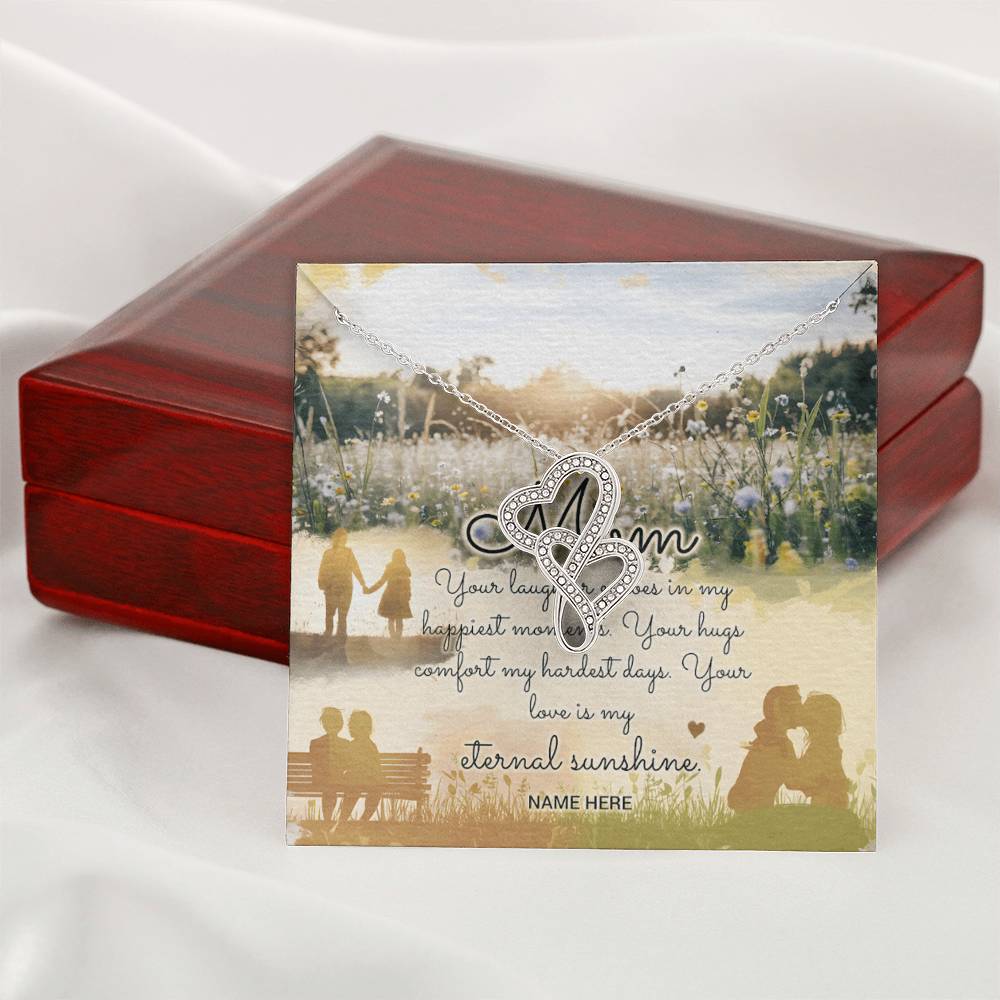 Personalized To Mom Eternal Sunshine of Your Love Eternal Hearts CZ Necklace 14K White Gold Over Stainless Steel-Express Your Love Gifts