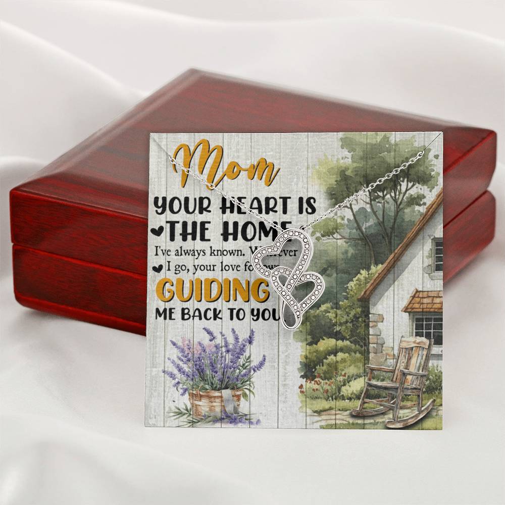 To Mom Your Heart is the Home Eternal Hearts CZ Necklace 14K White Gold Over Stainless Steel-Express Your Love Gifts