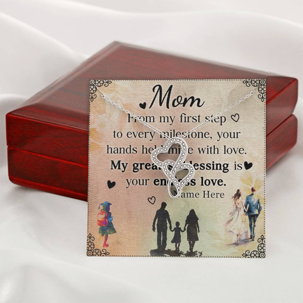 Personalized To Mom My Greatest Blessing is Your Love Eternal Hearts CZ Necklace 14K White Gold Over Stainless Steel-Express Your Love Gifts