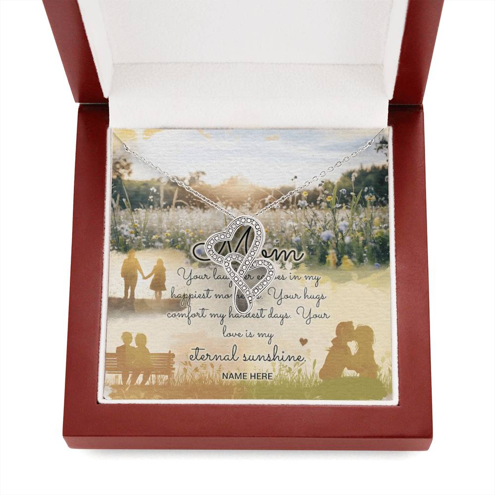 Personalized To Mom Eternal Sunshine of Your Love Eternal Hearts CZ Necklace 14K White Gold Over Stainless Steel-Express Your Love Gifts