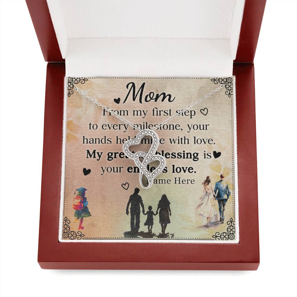 Personalized To Mom My Greatest Blessing is Your Love Eternal Hearts CZ Necklace 14K White Gold Over Stainless Steel-Express Your Love Gifts