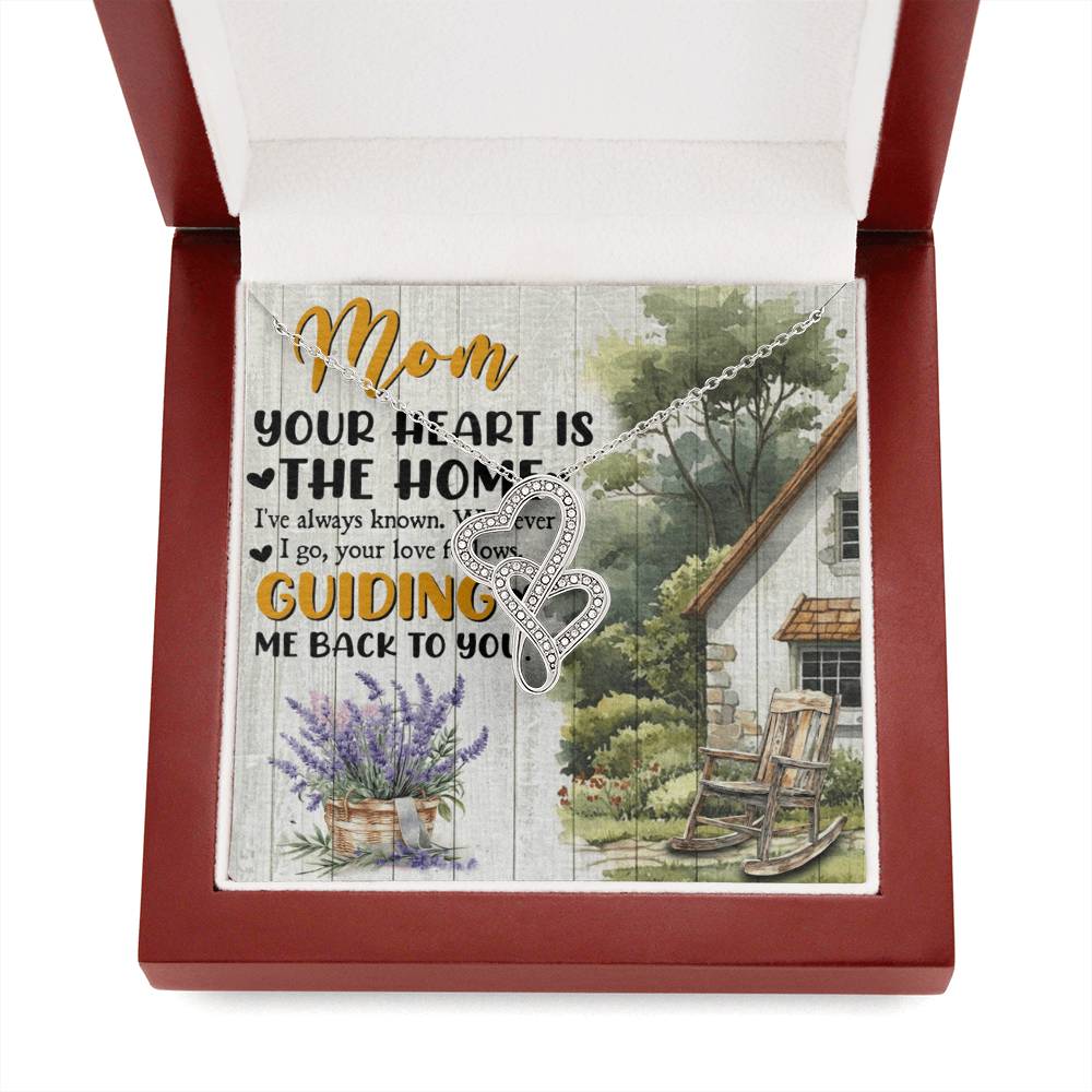 To Mom Your Heart is the Home Eternal Hearts CZ Necklace 14K White Gold Over Stainless Steel-Express Your Love Gifts