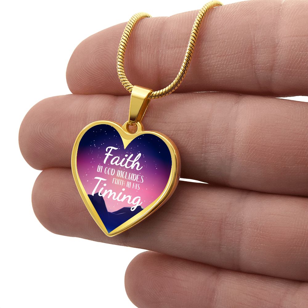 God's Timing Habakkuk 2:3 Necklace Stainless Steel or 18k Gold Heart Pendant 18-22"-Express Your Love Gifts