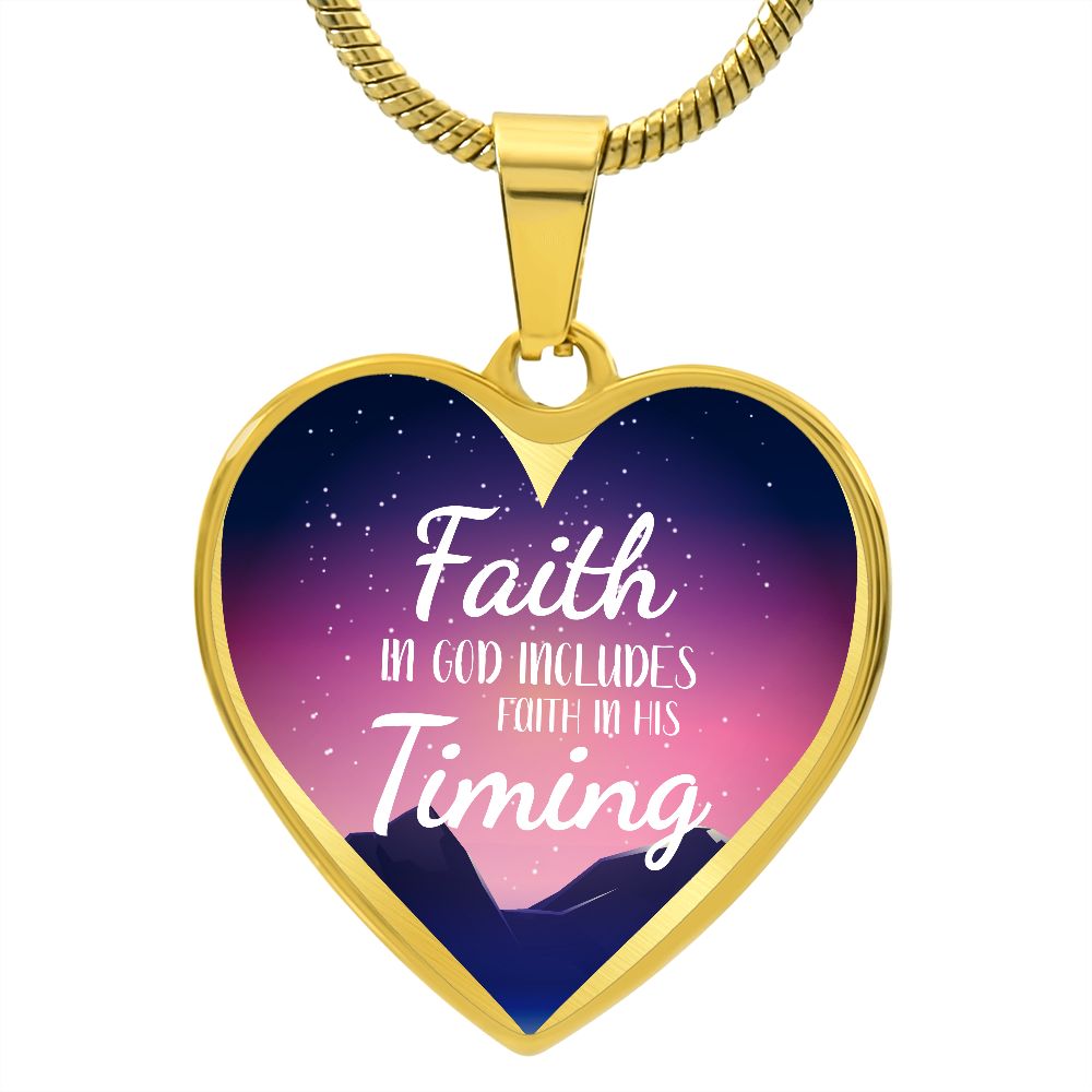God's Timing Habakkuk 2:3 Necklace Stainless Steel or 18k Gold Heart Pendant 18-22"-Express Your Love Gifts