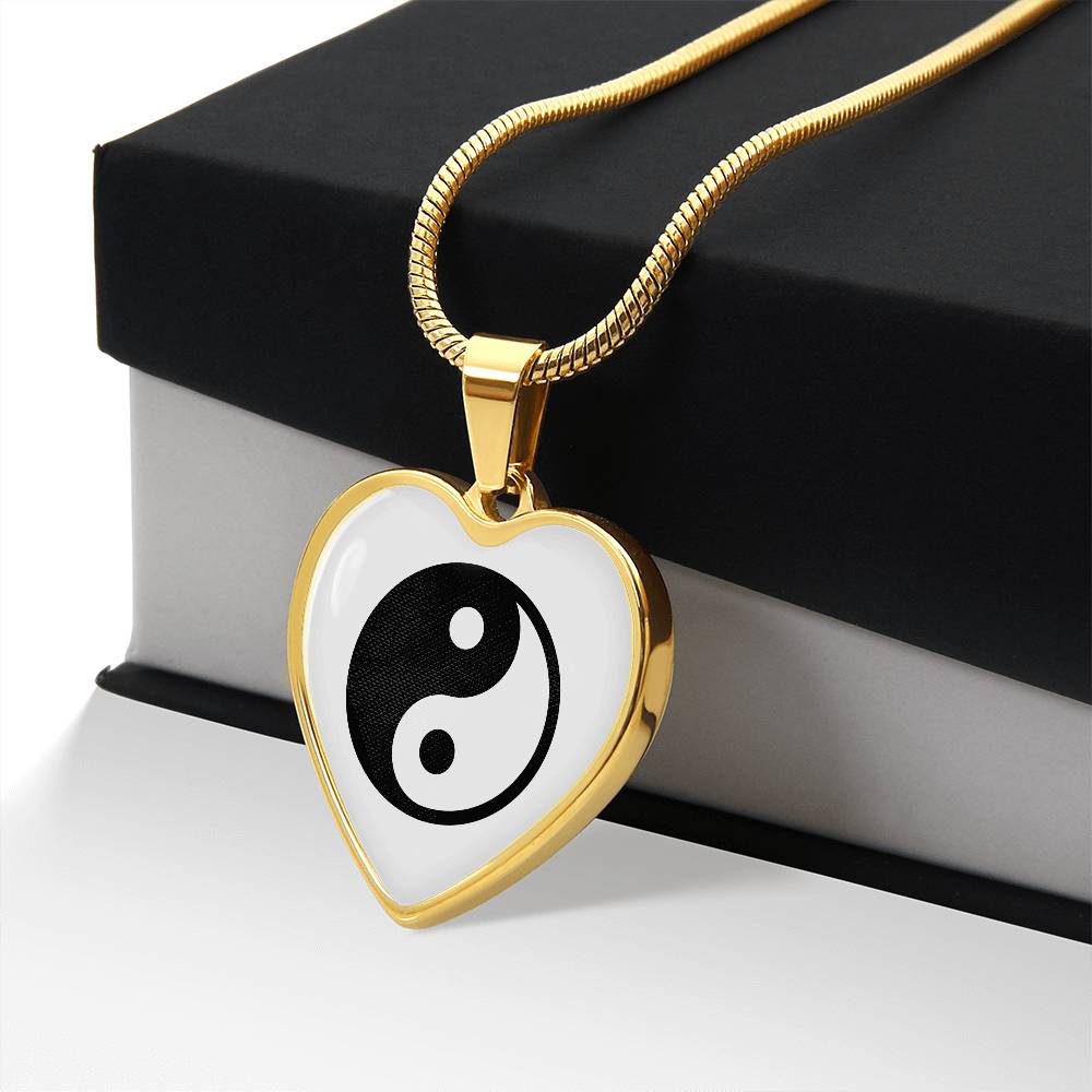 Yin Yang Heart Pendant Necklace Stainless Steel or 18k Gold Heart Pendant 18-22"-Express Your Love Gifts