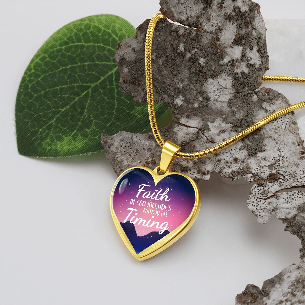 God's Timing Habakkuk 2:3 Necklace Stainless Steel or 18k Gold Heart Pendant 18-22"-Express Your Love Gifts