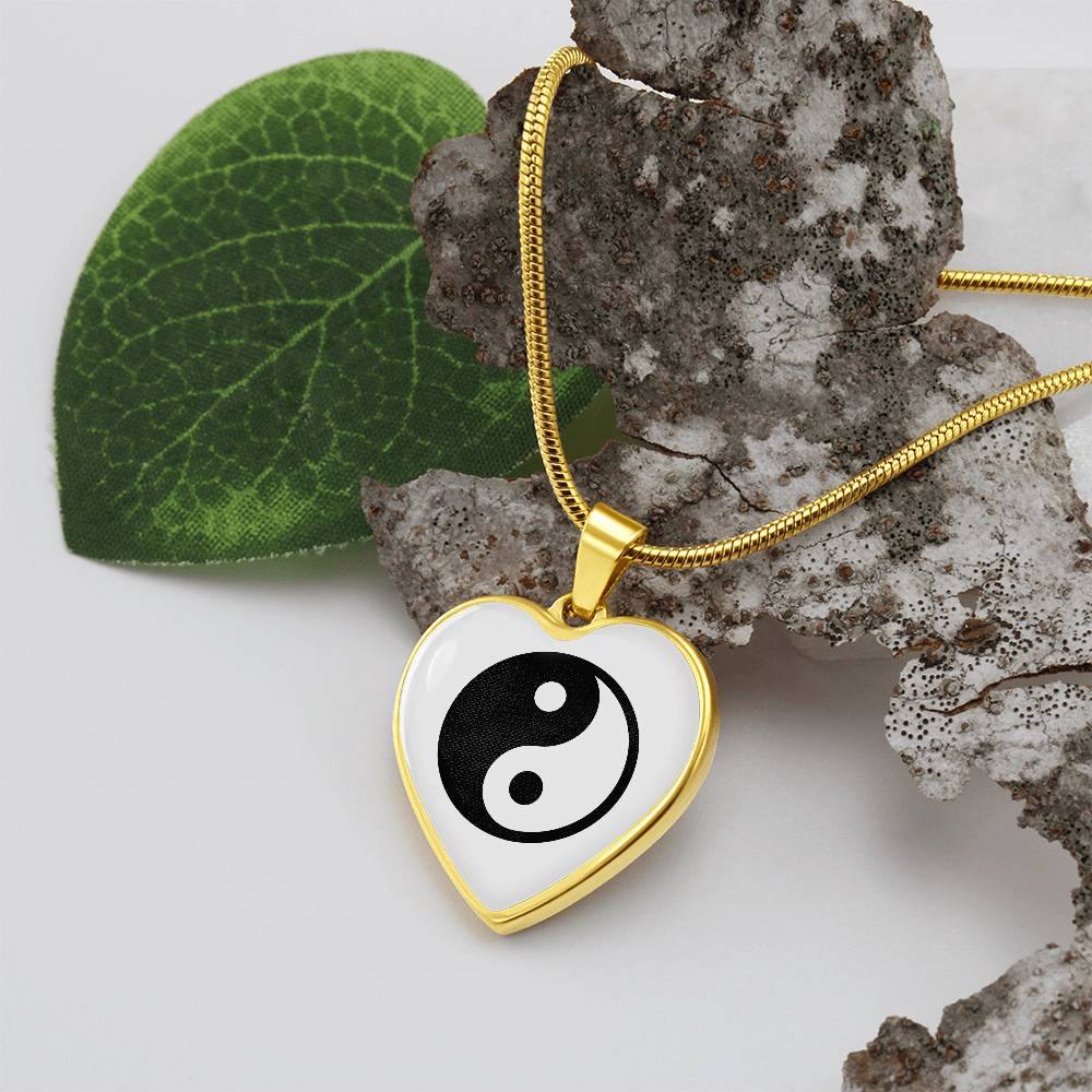 Yin Yang Heart Pendant Necklace Stainless Steel or 18k Gold Heart Pendant 18-22"-Express Your Love Gifts