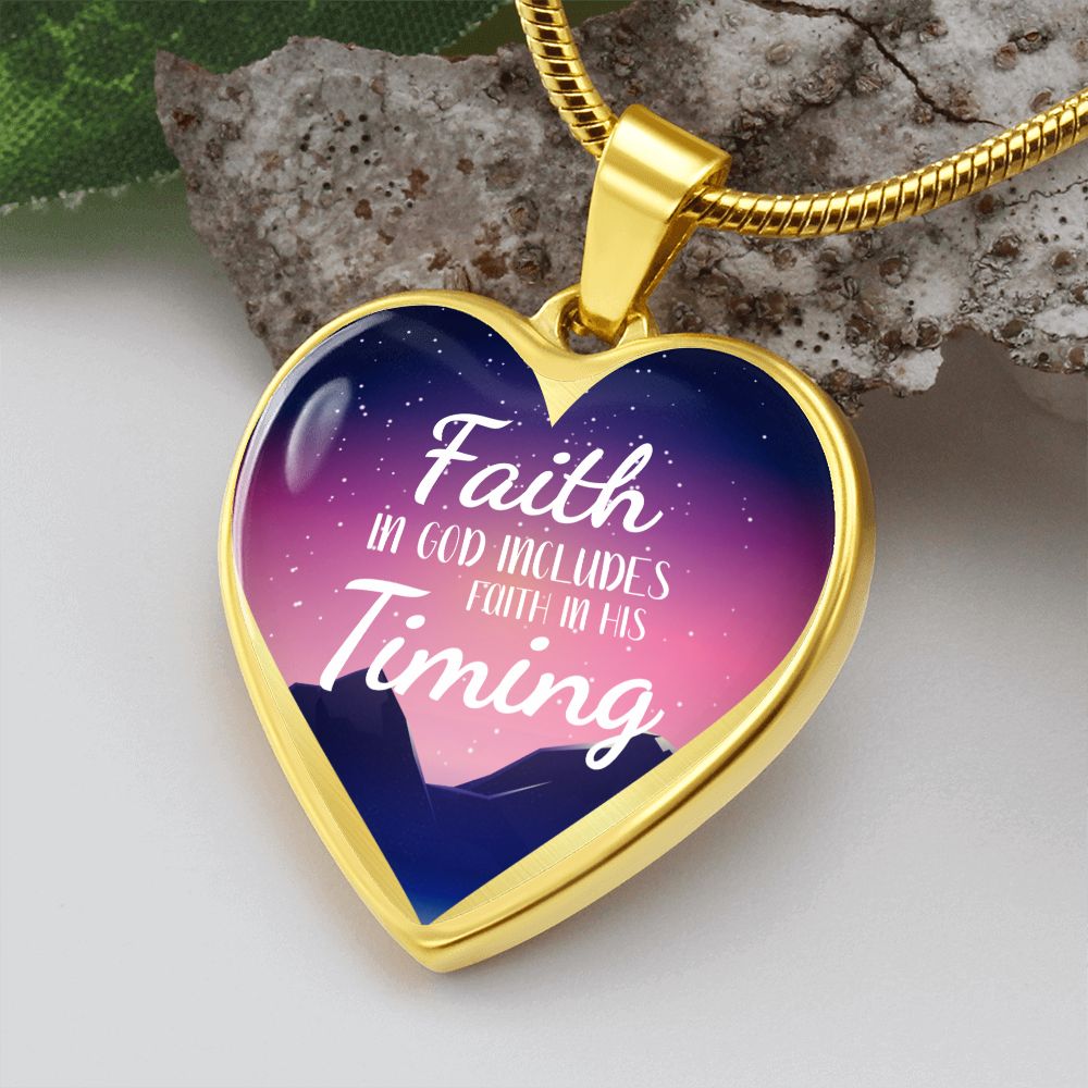 God's Timing Habakkuk 2:3 Necklace Stainless Steel or 18k Gold Heart Pendant 18-22"-Express Your Love Gifts
