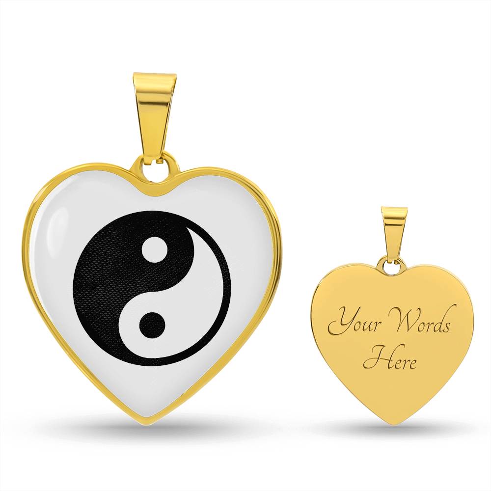 Yin Yang Heart Pendant Necklace Stainless Steel or 18k Gold Heart Pendant 18-22"-Express Your Love Gifts