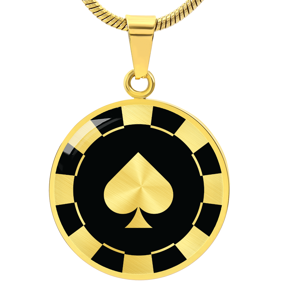 Spade Poker Chip Circle Necklace Stainless Steel or 18k Gold 18-22-Express Your Love Gifts