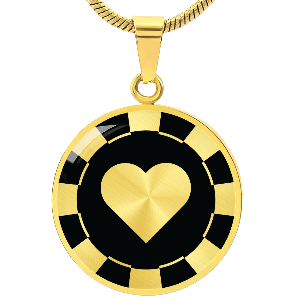 Heart Poker Chip Circle Necklace Stainless Steel or 18k Gold 18-22-Express Your Love Gifts