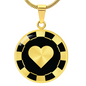 Heart Poker Chip Circle Necklace Stainless Steel or 18k Gold 18-22-Express Your Love Gifts
