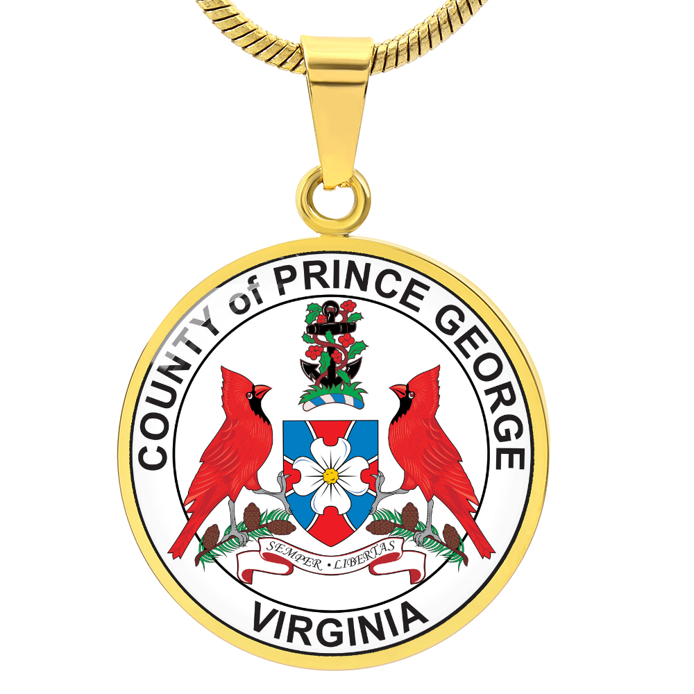Virginia Prince George County Seal Circle Necklace Stainless Steel or 18k Gold Circle Pendant 18-22"-Express Your Love Gifts