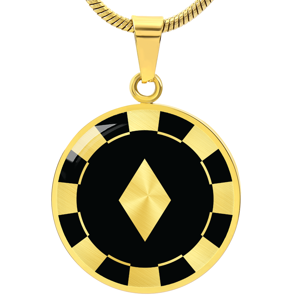 Diamond Poker Chip Circle Necklace Stainless Steel or 18k Gold 18-22-Express Your Love Gifts