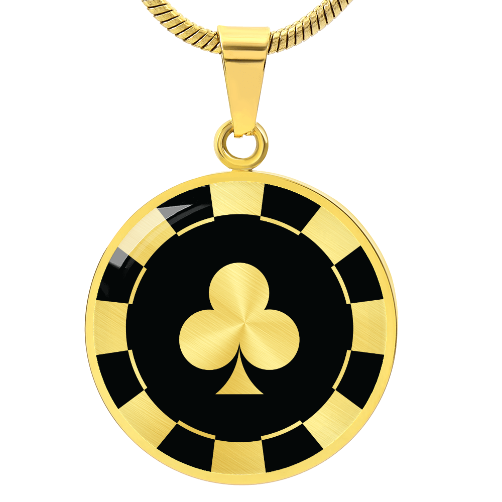 Clubs Poker Chip Circle Necklace Stainless Steel or 18k Gold 18-22-Express Your Love Gifts