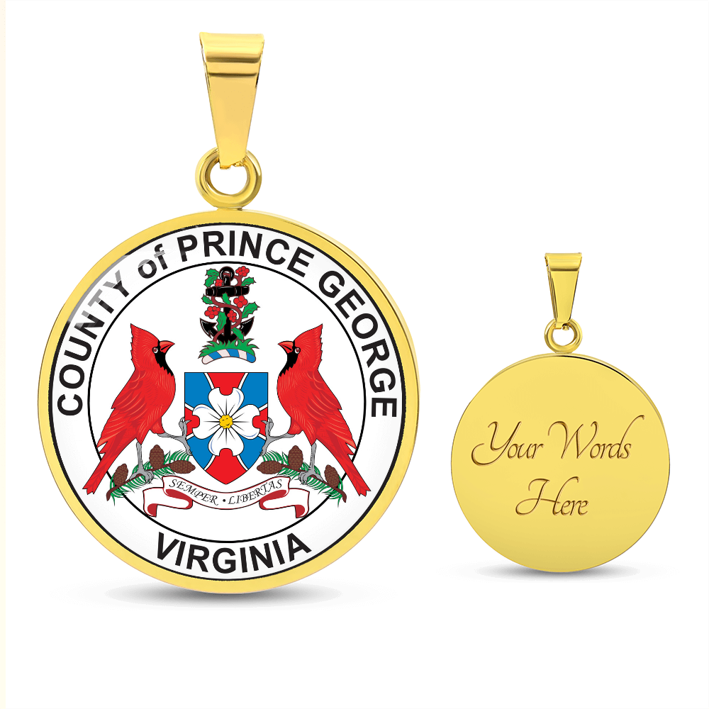 Virginia Prince George County Seal Circle Necklace Stainless Steel or 18k Gold Circle Pendant 18-22"-Express Your Love Gifts