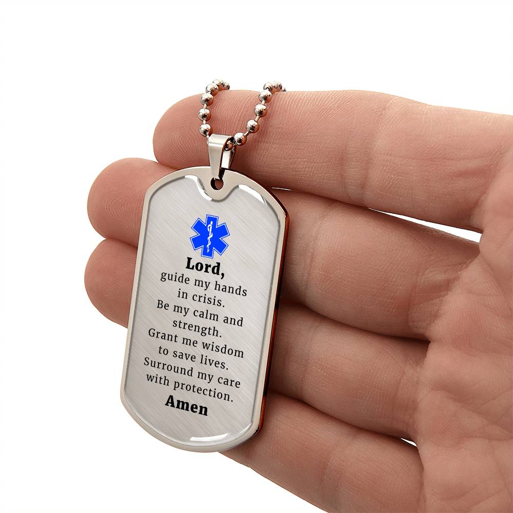EMT Prayer Necklace Stainless Steel or 18k Gold Dog Tag 24" Chain-Express Your Love Gifts