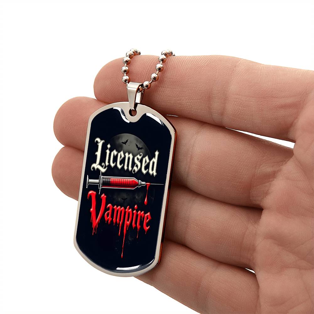 Licensed Vampire Phlebotomist Nurse Necklace Stainless Steel or 18k Gold Dog Tag 24"-Express Your Love Gifts