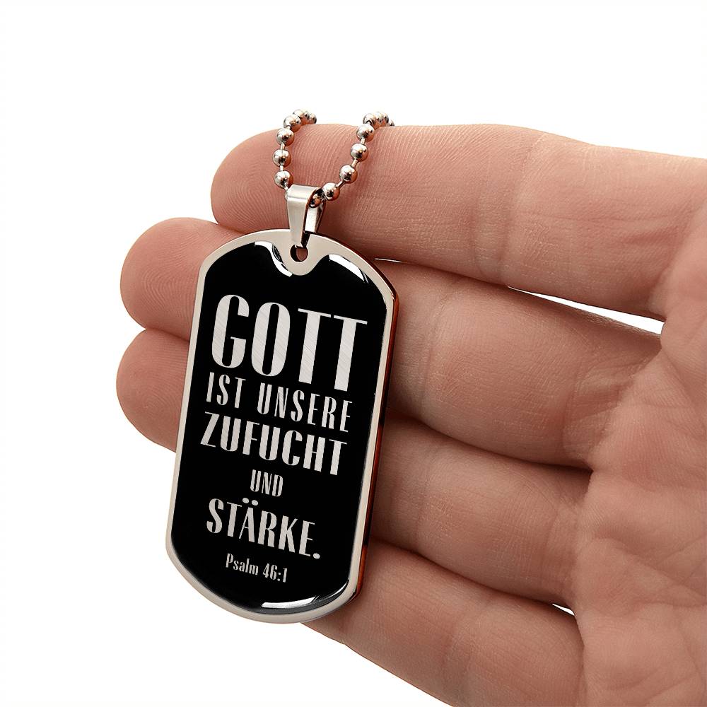 Psalm 46:10 God is Our Refuge and Strength Necklace Stainless Steel or 18k Gold Dog Tag 24" Chain-Express Your Love Gifts