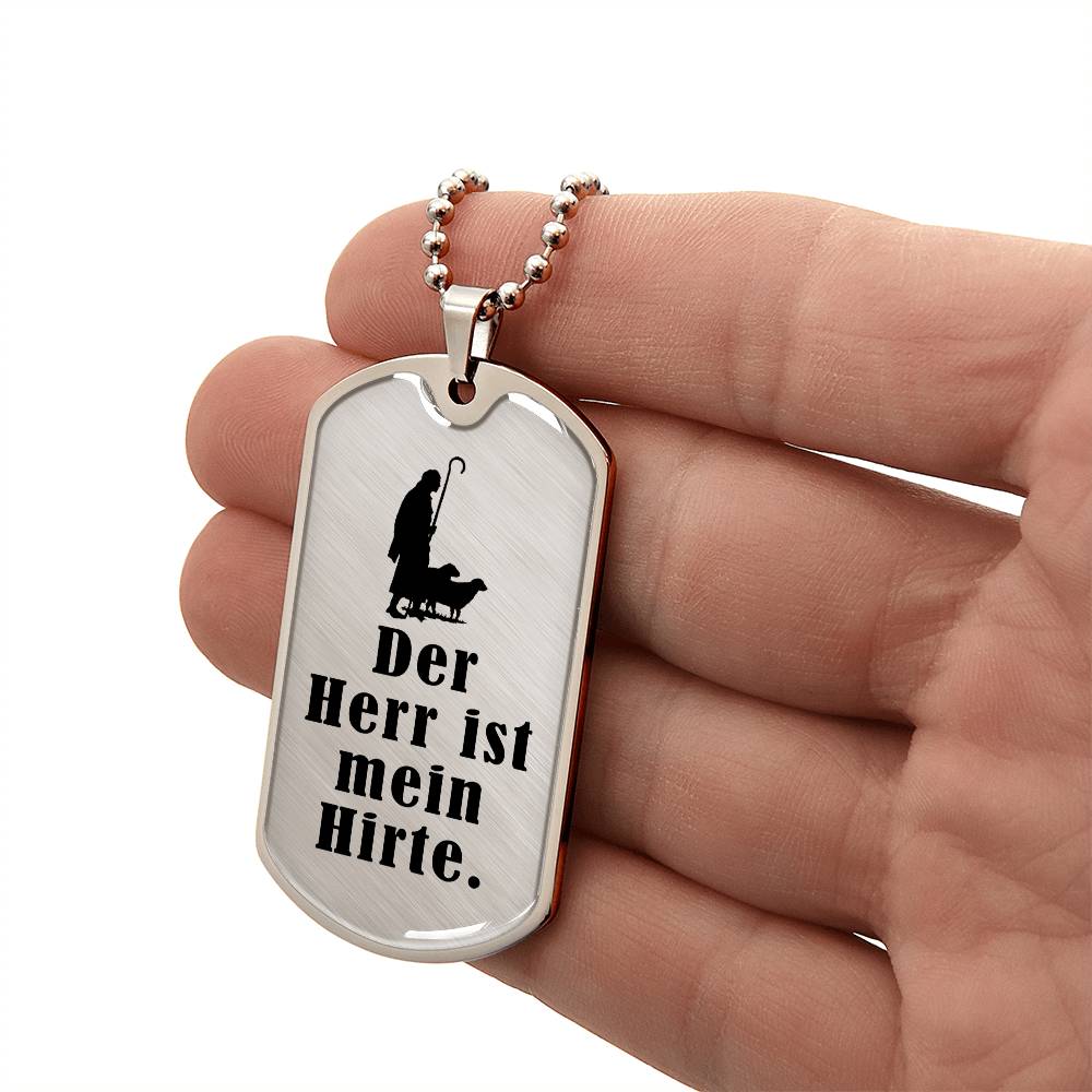 Lord is My Shephard Psalm 23 German Necklace Stainless Steel or 18k Gold Dog Tag 24" Chain-Express Your Love Gifts
