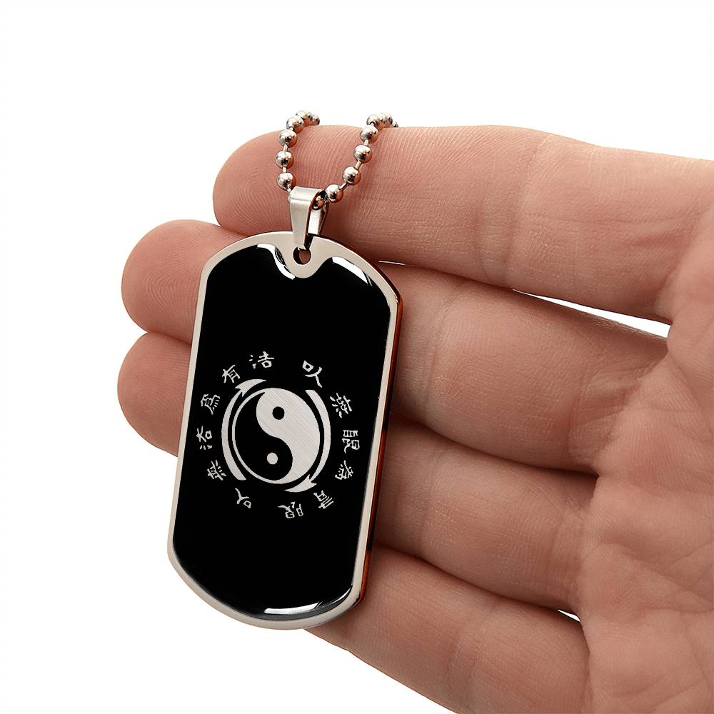 Yin Yang Dog Tag Necklace - Symbol of Harmony and Strength Dog Tag Stainless Steel or 18k Gold w 24" Chain-Express Your Love Gifts