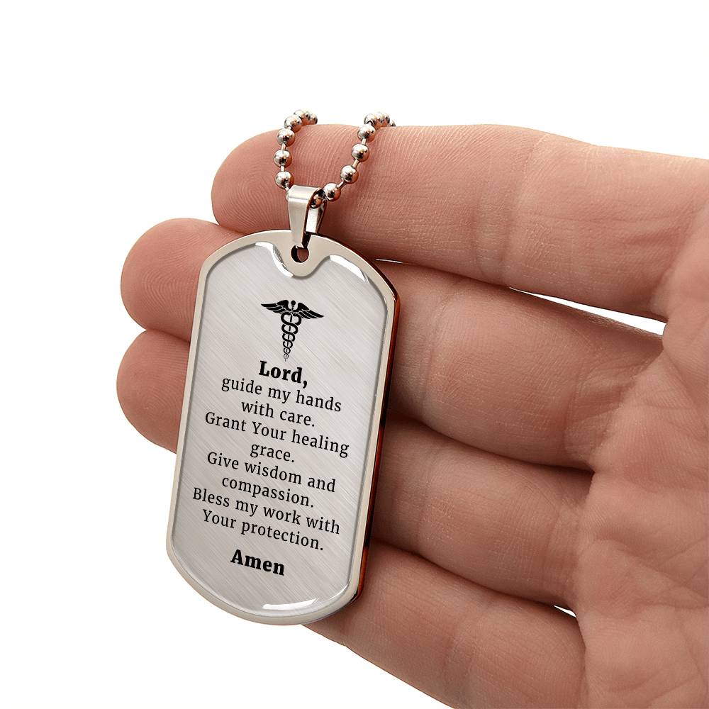 Doctor's Prayer Necklace Stainless Steel or 18k Gold Dog Tag 24" Chain-Express Your Love Gifts