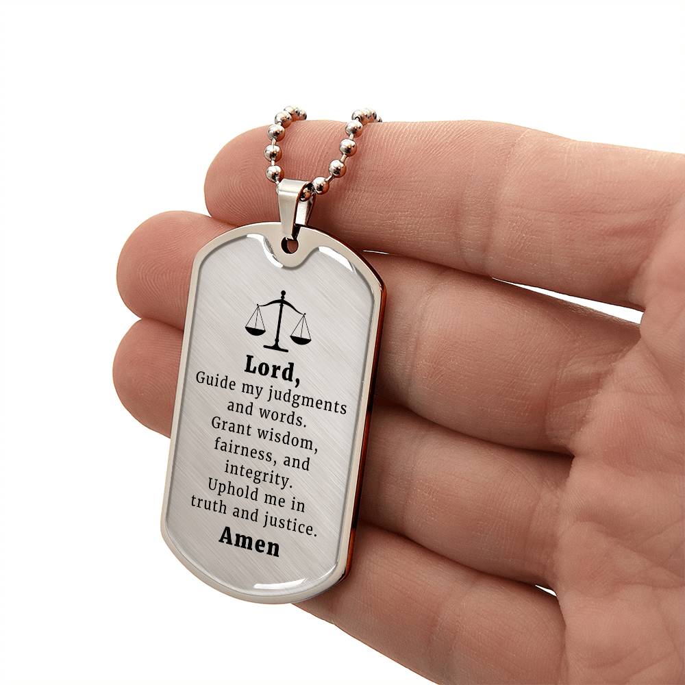Judge and Lawyer's Prayer Necklace Stainless Steel or 18k Gold Dog Tag 24" Chain-Express Your Love Gifts