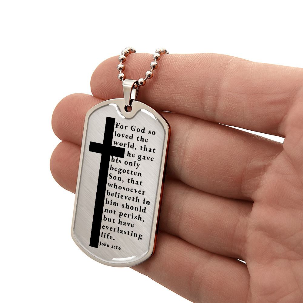 Everlasting Life John 3:16 Necklace Stainless Steel or 18k Gold Dog Tag W 24"-Express Your Love Gifts