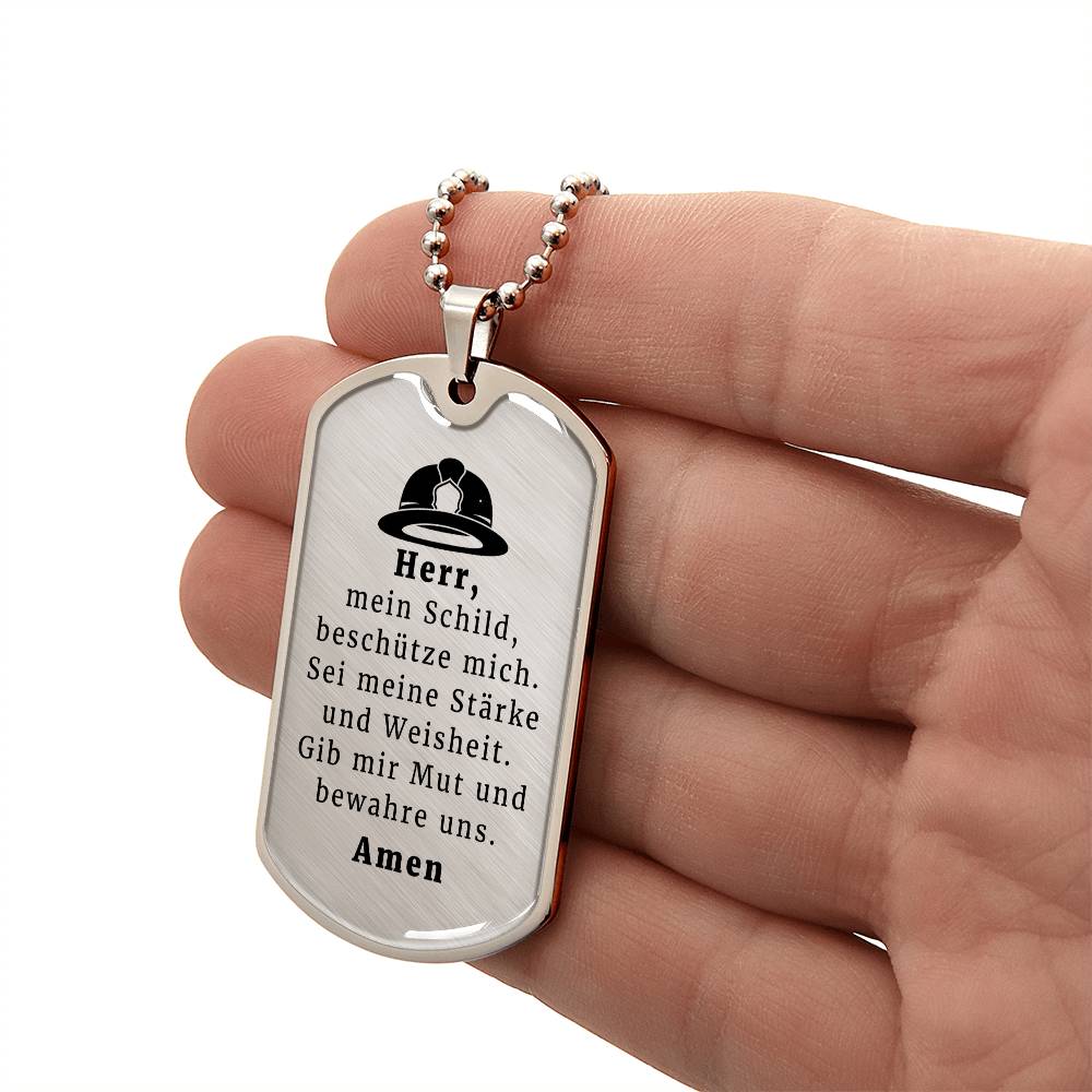 Feuerwehrmann German Firefighter Prayer Necklace Stainless Steel or 18k Gold Dog Tag 24" Chain-Express Your Love Gifts