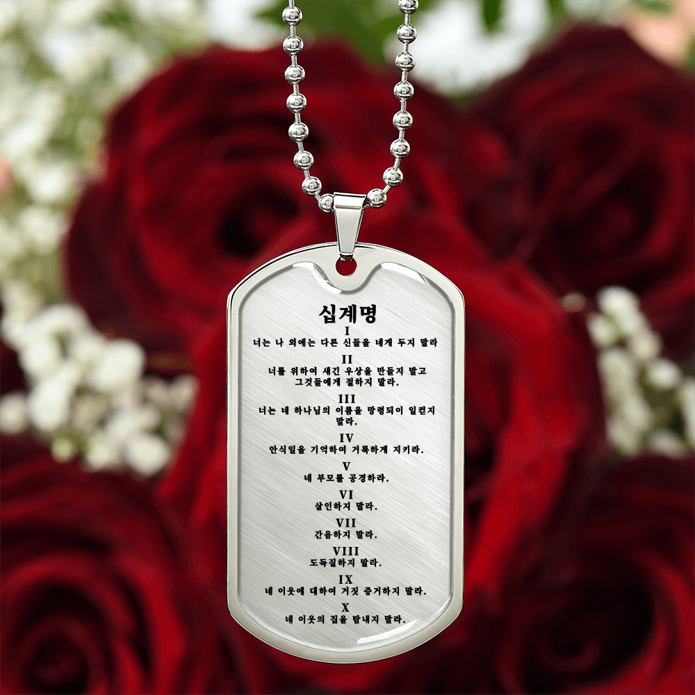 The 10 Commandments 십계명 Necklace Stainless Steel or 18k Gold Dog Tag W 24"-Express Your Love Gifts