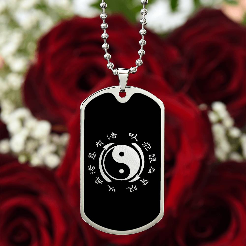 Yin Yang Dog Tag Necklace - Symbol of Harmony and Strength Dog Tag Stainless Steel or 18k Gold w 24" Chain-Express Your Love Gifts