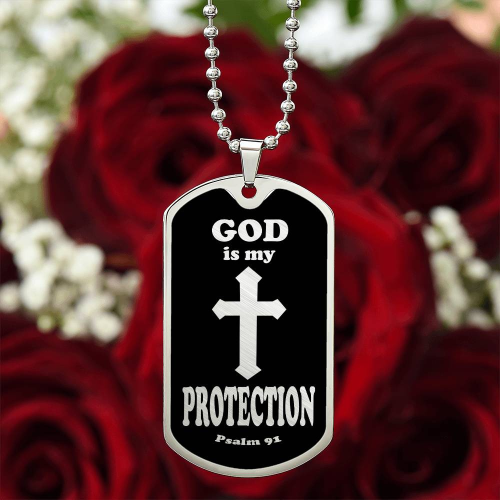 God is My Protection Psalm 91 Necklace Dog Tag Stainless Steel or 18k Gold w 24" Chain-Express Your Love Gifts