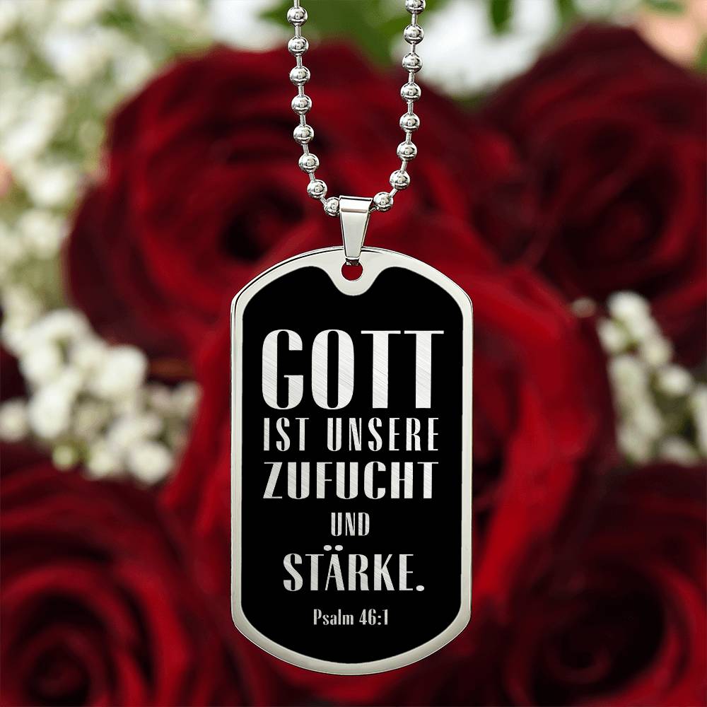 Psalm 46:10 God is Our Refuge and Strength Necklace Stainless Steel or 18k Gold Dog Tag 24" Chain-Express Your Love Gifts