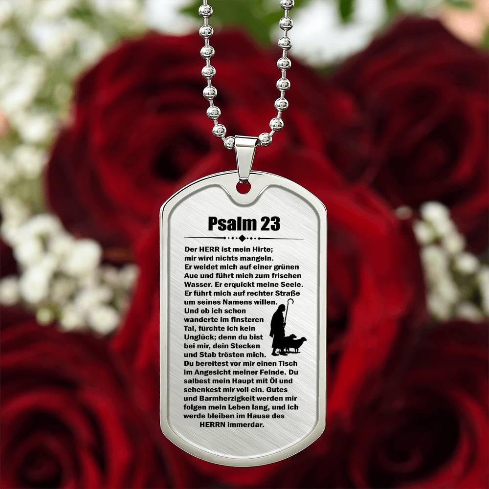 Psalm 23 German Necklace Dog Tag Stainless Steel or 18k Gold w 24" Chain-Express Your Love Gifts