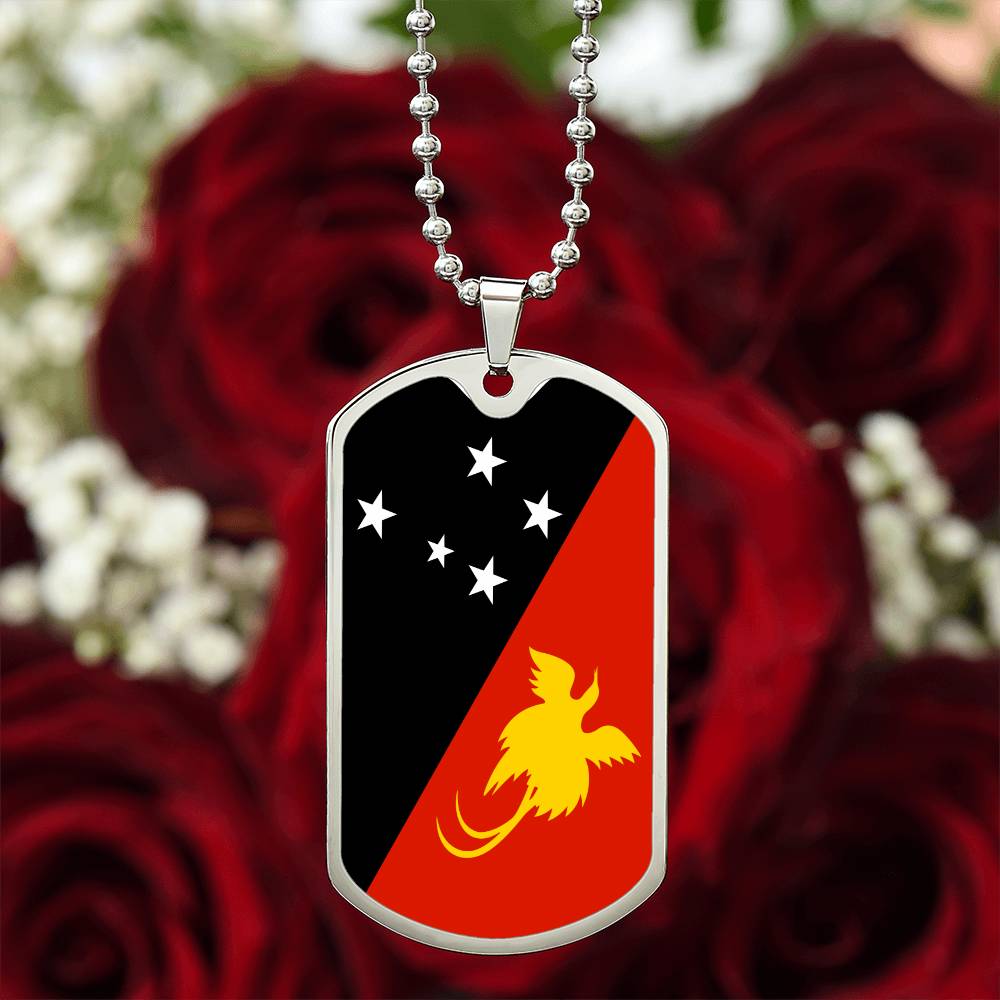 Papua New Guinea Flag Dog Tag Necklace Stainless Steel or 18k Gold Dog Tag 24"-Express Your Love Gifts