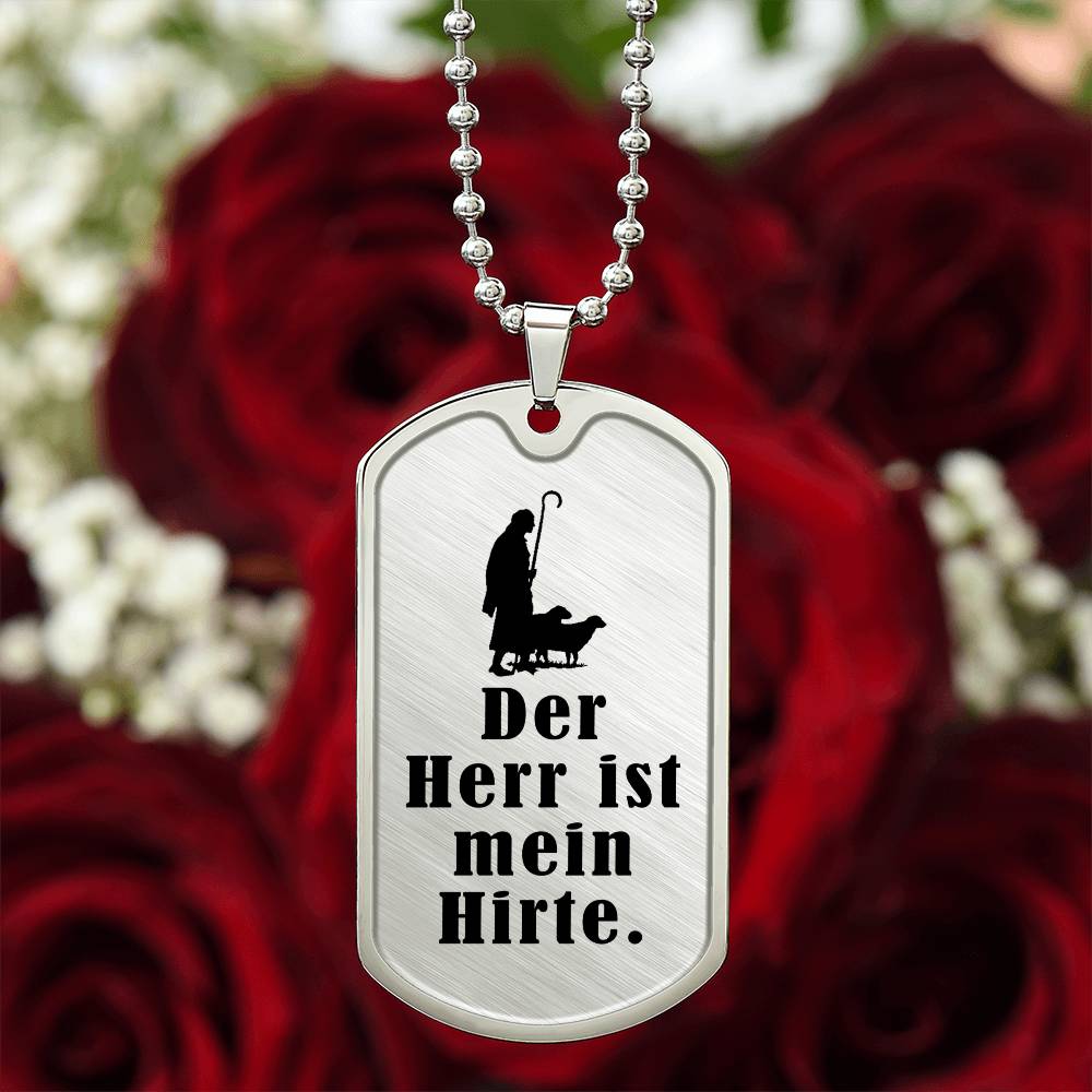 Lord is My Shephard Psalm 23 German Necklace Stainless Steel or 18k Gold Dog Tag 24" Chain-Express Your Love Gifts