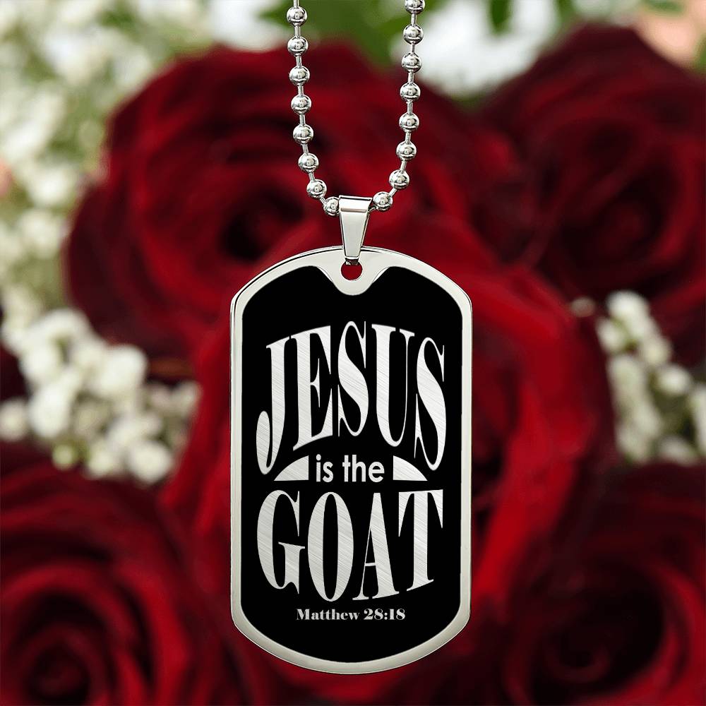 Jesus is the GOAT Matthew 28:18 Necklace Dog Tag Stainless Steel or 18k Gold w 24" Chain-Express Your Love Gifts