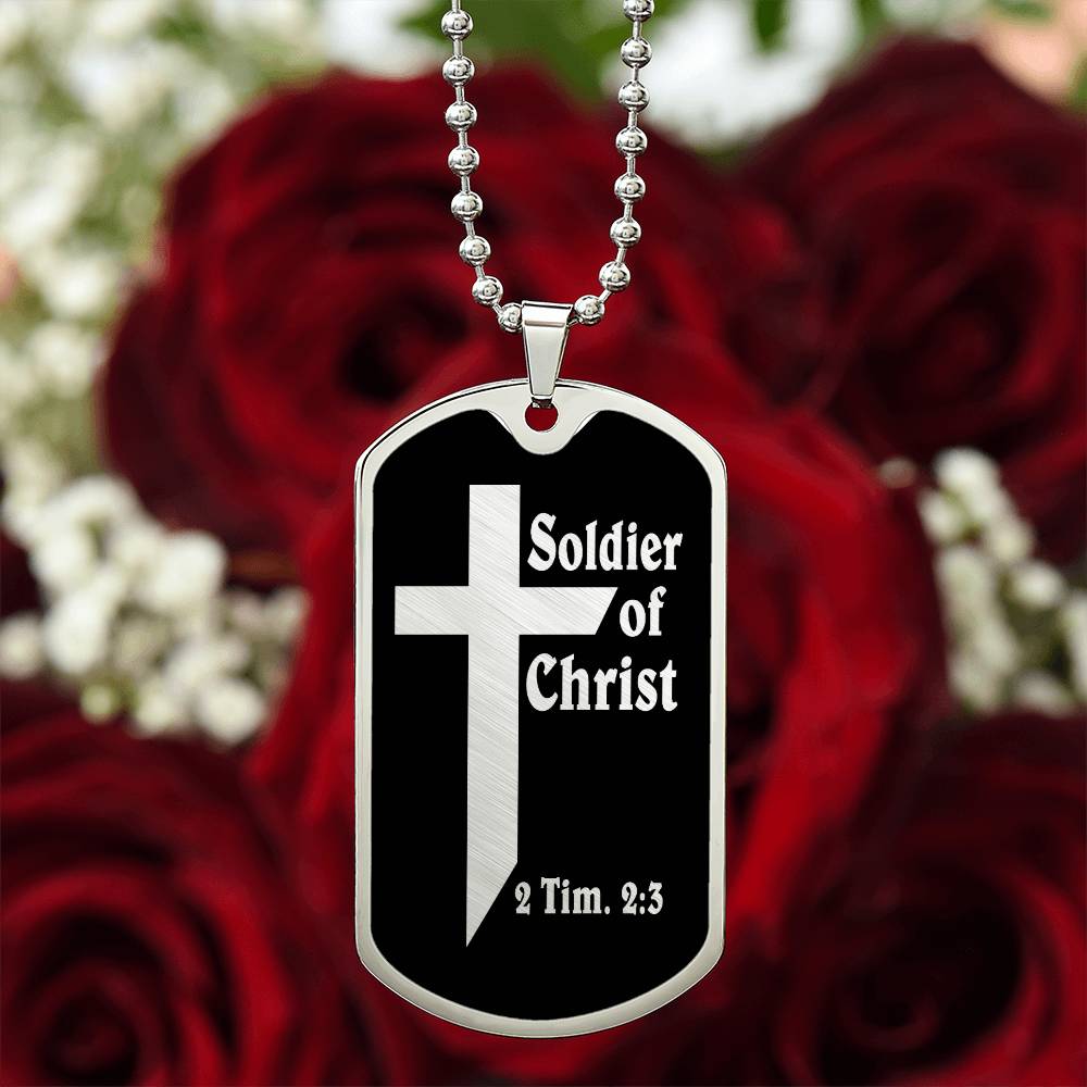 Soldier of Christ 2 Tim 2 3 Necklace Dog Tag Stainless Steel or 18k Gold w 24" Chain-Express Your Love Gifts