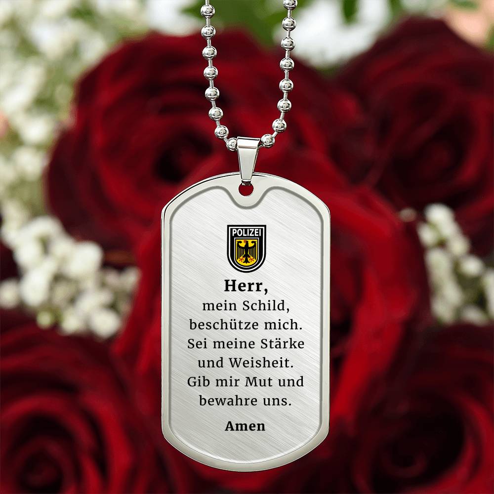 Polizeibeamter Police Officer Prayer German Necklace Stainless Steel or 18k Gold Dog Tag 24" Chain-Express Your Love Gifts