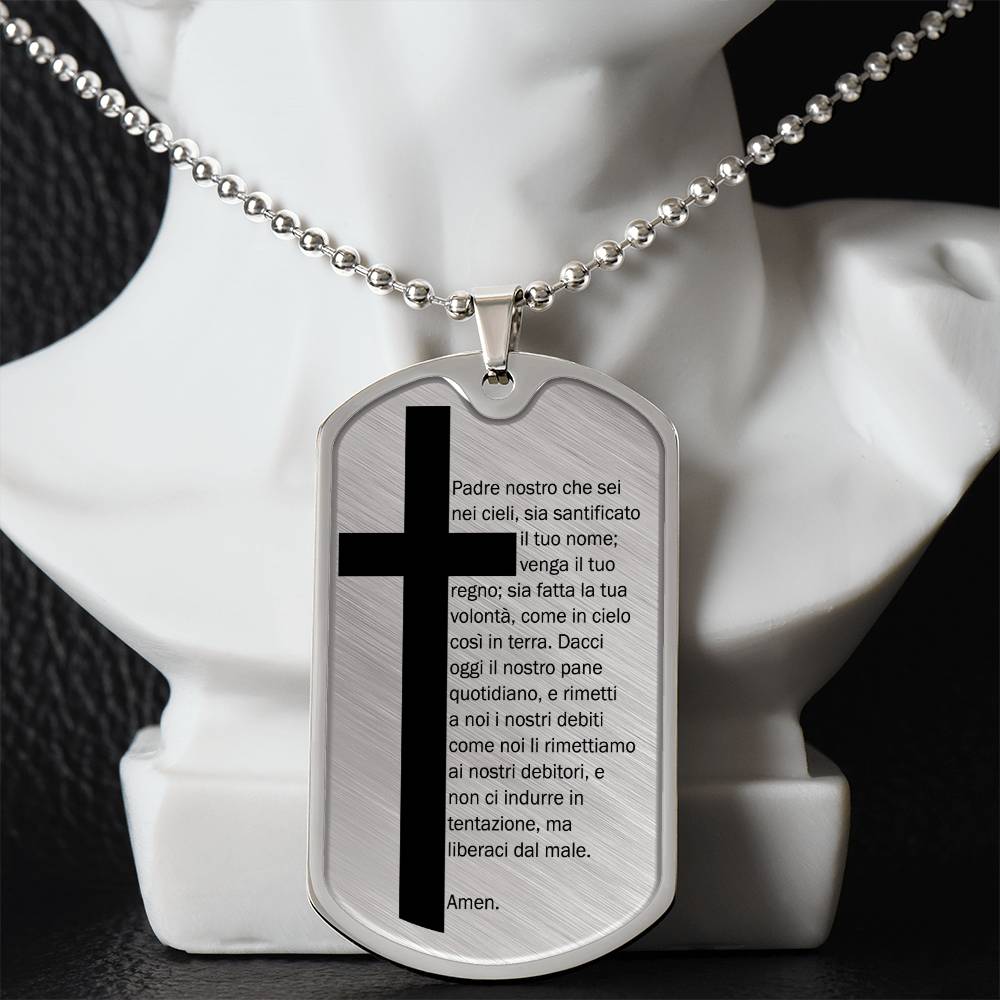Lord's Prayer Italian Padre Nostro Necklace Dog Tag Stainless Steel or 18k Gold w 24" Chain-Express Your Love Gifts
